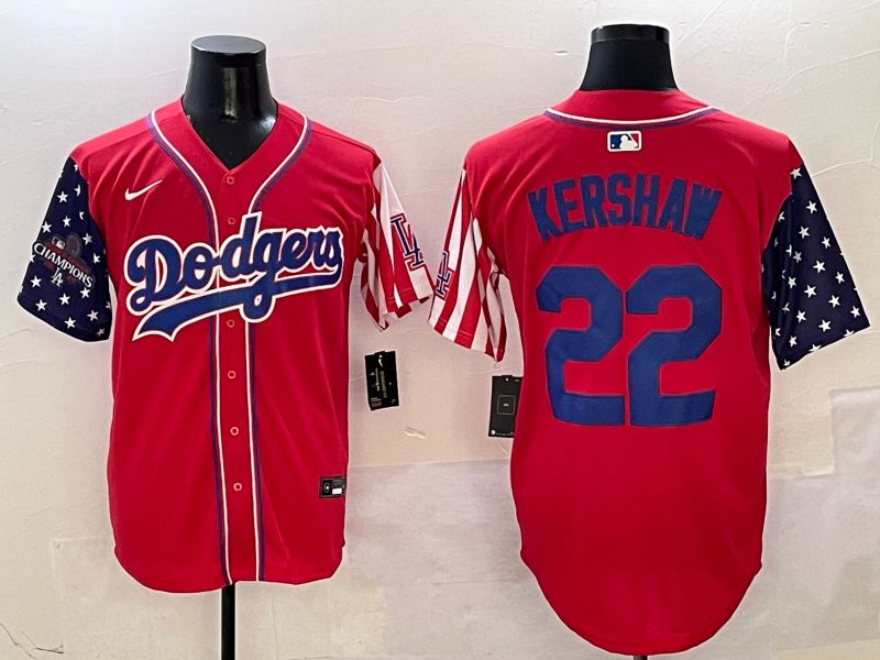 Men Los Angeles Dodgers #22 Kershaw Red a generation of national flags Joint name 2025 Nike MLB Jersey style 5->los angeles dodgers->MLB Jersey